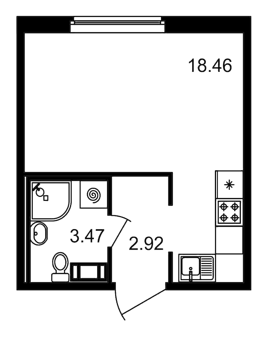 Квартира студия 24.85 м², 2/15 эт., ЖК «Новые горизонты»